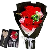 KUKUTrue® Rosas Rojas Preservadas en Caja Regalo Negra con Ventana Recortada Corazón, Ramo de Rosas, Ramo de Flores, Caja Regalo San Valentin, Regalos San Valentín para Ella