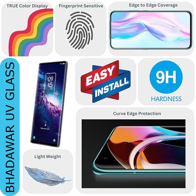 Image of {PACK OF 1) Premium Original UV Curved Full Screen Protector Tempered Glass For Realme P1 Pro With 3D Curved Full Screen Coverage And Installation Kit and Easy Installation Kit