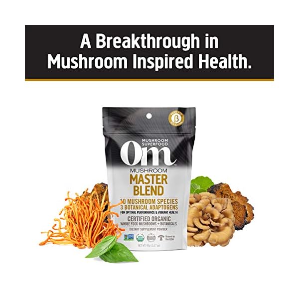 Om Mushroom Superfood Master Blend 10 Mushrooms Complex& Adaptogens, 3.17 oz (Packaging and Serving Size May Vary)