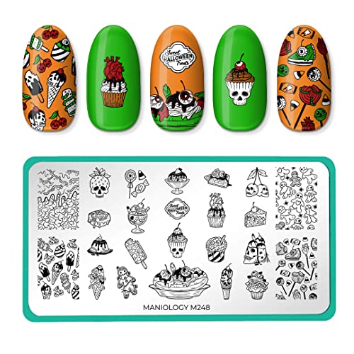 Maniology Halloween Treats (M248) Nail Stamping Plate, Halloween Nail Art Design, Trick or Treat Spooky Cute Sweets Manicure