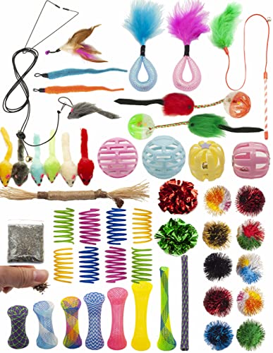 Image of Fashion's Talk Cat Toys 50 Pcs for Indoor Cats,Interactive Door Hanging Mice Feather Toy Cat Spring Toy Cat Wand Catnip Crinkle Balls Silvervine Stick
