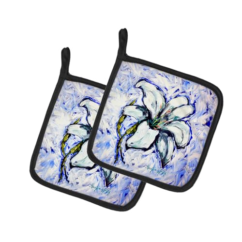 Caroline's Treasures Lily Pair of Pot Holders Kitchen Heat Resistant Pot Holders Sets Oven Hot Pads for Cooking Baking BBQ, 7 1/2 x 7 1/2