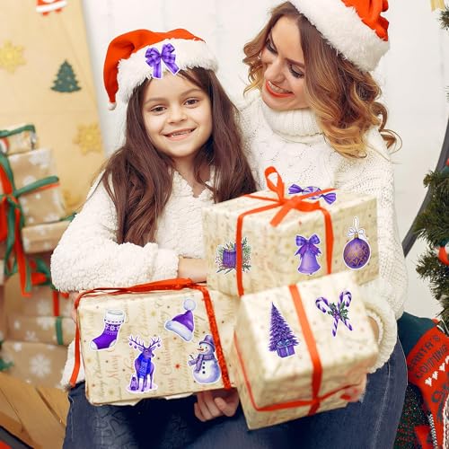 Image of Christmas Purple Watercolor Sticker - 1000Pcs Xmas Purple Santa Waterproof Vinyl Reusable Laptop Stickers Coloring Book Scrapbook Water Bottle Page Activity Pad Party Favors Kids Skateboard