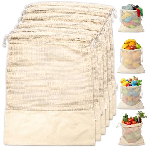 LEAFICO Reusable Produce Bags – 100% Cotton Mesh & Solid