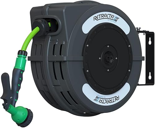 Miniatura 1 de Macnaught Carrete de manguera de jardín retráctil serie C1, carrete de manguera de agua de 40 pies, manguera retráctil resistente con soporte de