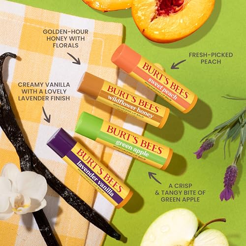 Image of Burt's Bees Gifts Ideas - Garden Party Lip Balm Set, Lavender Vanilla, Sweet Peach, Green Apple, Wildflower Honey, With Responsibly Sourced Beeswax, Natural Origin Lip Treatment, 0.15 oz., Four Tubes