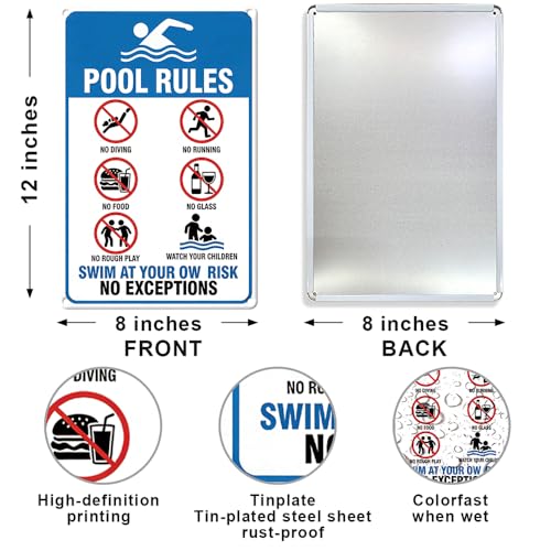 Señal metálica de advertencia reglas piscina 7.9x11.8 in miniatura 2