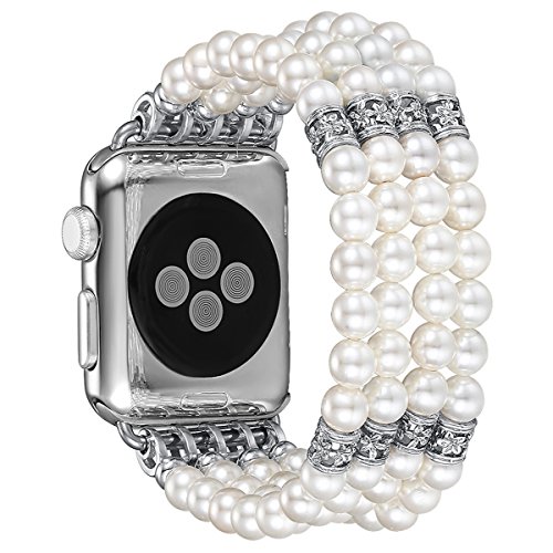 Fastgo Compatible With Pearl Apple Watch Bands 38Mm 40Mm 41Mm Women, Fancy Elastic Beaded Pearl Replacement Band Bracelet For Iwatch Series Se & Series Ultra 8/7/6/5/4/3/2/1 (White-38/40/41Mm) #TOP1