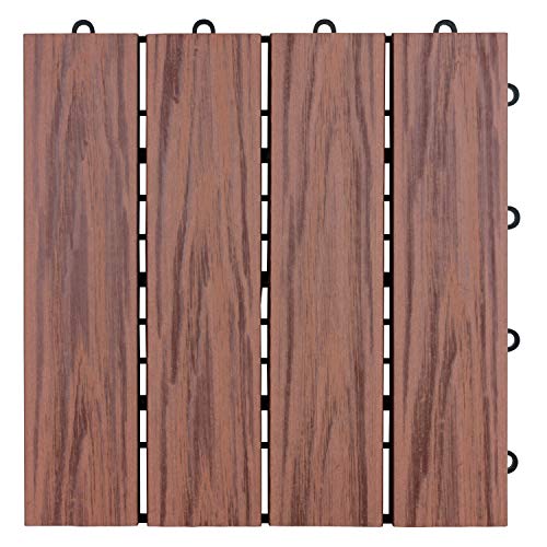 Emsco Group Interlocking Wood Floor Tiles-12" x 12" Paver-Brown-12/pk Bodenfliese, braun Cover