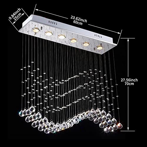 Modern Wave Chandelier, Rectangular Crystal Raindrop Chandelier Flush Mount Pendant Lighting Chrome Ceiling Light Fixture for Dining, Living Room, Kitchen Island, Bedroom of CRYSTOP - Image 6