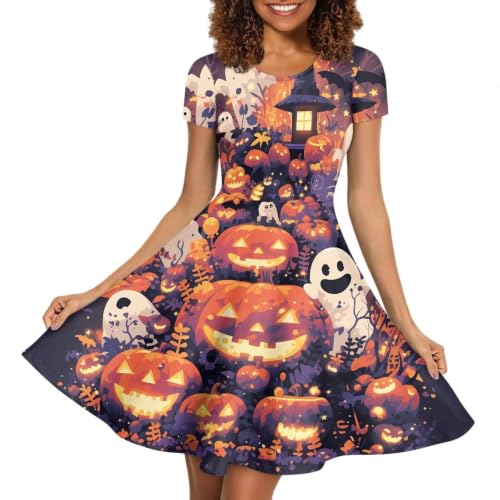 Image of Irisjudy T Shirt Dress for Women Short Sleeve Girls Short Sleeve Dress Plus Size, O Neck Knee Length Midi Dress for Ladies