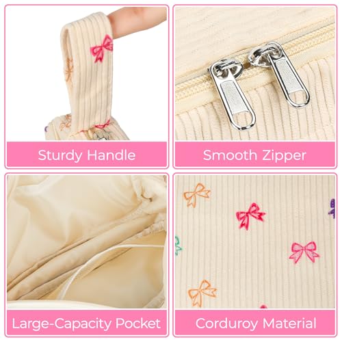 Image of WOBAGMEN Cute Pencil Case,Large Corduroy Zippered Pencil Case Pouch, aesthetic Pencil Bag with Compartments, Pencil Pouch School Supplies (HY-corduroy pc-coloful bow)