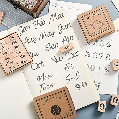 Ucec 32 Pieces Number Stamps, Wooden Rubber Stamps, Week Months Number Design Decorative Stamp Set Vintage For Diy Crafts Card Letters Dairy Scrapbooking #TOP2