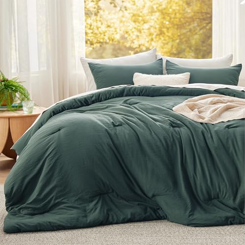 Image of Bedsure Super King Comforter Set, Forest Green Soft Prewashed Bedding for All Seasons, 3 Pieces GentleSoft Bed Set, 1 Lightweight Comforter (120 inchx120 inch) and 2 Pillowcases (20 inchx36 inch)