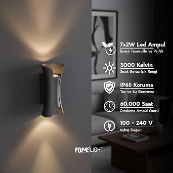 FoneLight Butterfly Modern LED Duvar Apliği 80x100x220 mm IP65 Alüminyum Dış Mekan Bahçe Balkon Teras Villa Cephe Aydınlatması 3000K Antrasit [Enerji Sınıfı A]