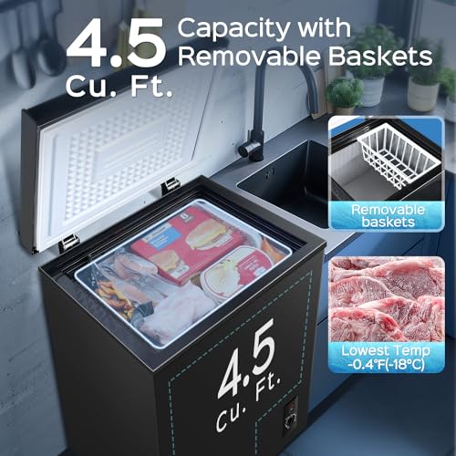 Image of Anypro Chest Freezer 4.5 Cu.Ft, FreeStanding Top Door Compact Small Deep Mini Freezer with Removable Baskets, 7 Adjustable Temperatures for Garage Dorm Apartment RV Kitchen Business, Black
