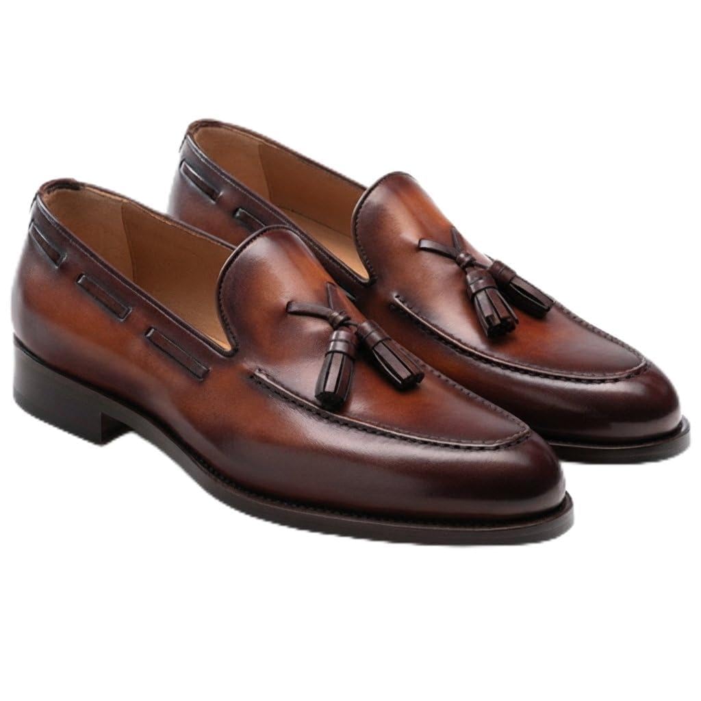 Barbican Men's Tassel Loafers, Brown Leather-image-11