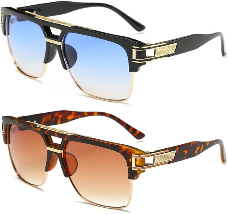 Dollger Square Sunglasses for Men Classic Oversized Sun Glasses Retro Semi Rimless Gold Alloy Frame UV400