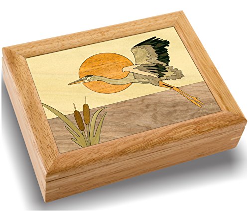 MarqArt Handmade USA Heron Box - Unique, No Two are the Same - Original Wood Art. A Gift, Ring, Trinket or Jewelry Box (#2147 Heron Flying 6x8x2)