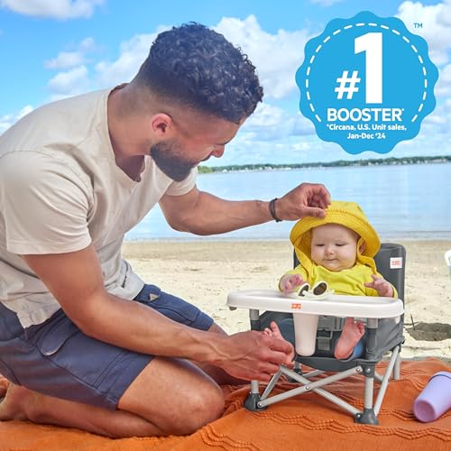 Bright Starts Pop ’N Sit Tragbare Sitzerhöhung, für drinnen und draußen, Bodensitz mit Essenstablett, Grau, 6 Monate - 3 Jahre 3