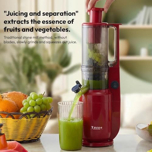 Image of Toree Cold Press Slow Juicer Machine with 8cm Wide Feed Chute | 98% Juice Extraction, Metal-Free Filter, 250W Power, 500ml Capacity, Easy Cleaning with 1 Year Free Replacement Warranty 81306 56959