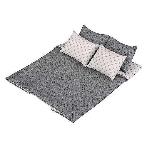 Dollhouse Bedding, 5 Piece Set with Comforter & Pillows, Blanket, Realistic Bedroom Accessories for 12 inch Dolls, 1/6 Scale