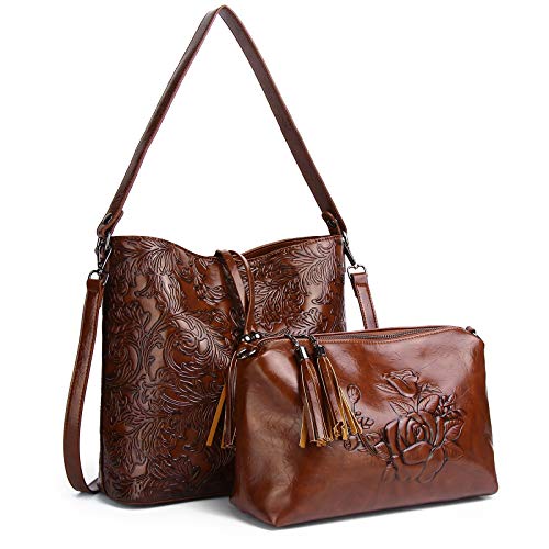 Handbag Purse for Women Embossed Tote Bags Totes Ladies Top Handle Crossbody Shoulder Bags 9589 (COFFEE)