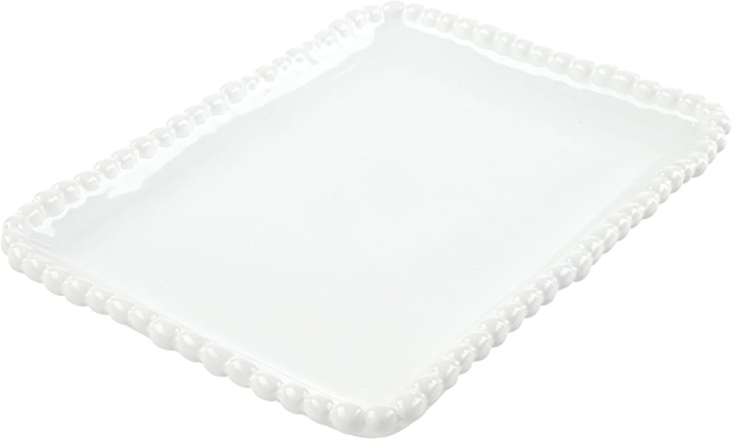 Santa Barbara Design Studio Serving Platter - Rectangular Ceramic Tray with Beaded Rim, 8", White