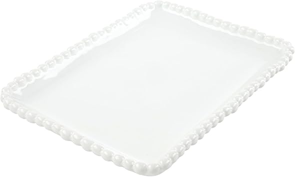 Santa Barbara Design Studio Serving Platter - Rectangular Ceramic Tray with Beaded Rim, 8, White