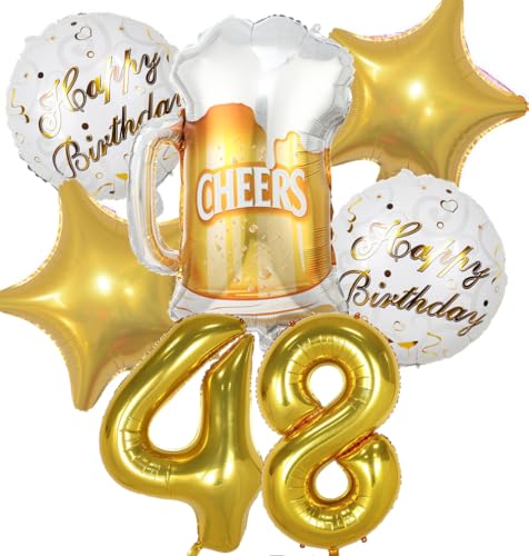 Ballon 48 ans Anniversaire Homme Femme, Decoration Anniversaire 48 ans, Ballon Anniversaire 48 ans Or, Ballon Bière Ballon Bouteille Verre à Vin Decoration pour Anniversaire 48 ans Femme Homme