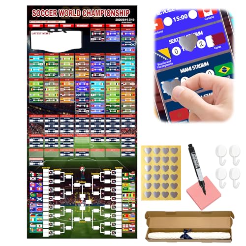 2026 International Soccer Tournament Daily Match Schedule Poster - Waterproof Wall Chart from Group Stage to Final, Complete match information package Decor Gift for Soccer Fans, 34.6"x16.5"