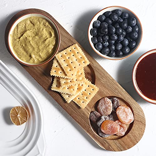 Artena 6Oz Turquoise Solid Ceramic Chips And Dip Serving Platter With Acacia Wooden Tray, 4.5Inch Glazing Small Serving Bowls/Dipping Dishes For Condiments,Side Dishes, Dipping, Pre, Dessert, Salsa #TOP4