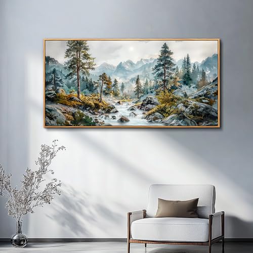 ERQINHUA Large Canvas Wall Decor For Bedroom Wall Art For Living Room Office Decor Forest Tree Paintings Rivulet View landscape Wall Pictures Printing Artwork Modern Home Decor Wood Framed 30x60 In