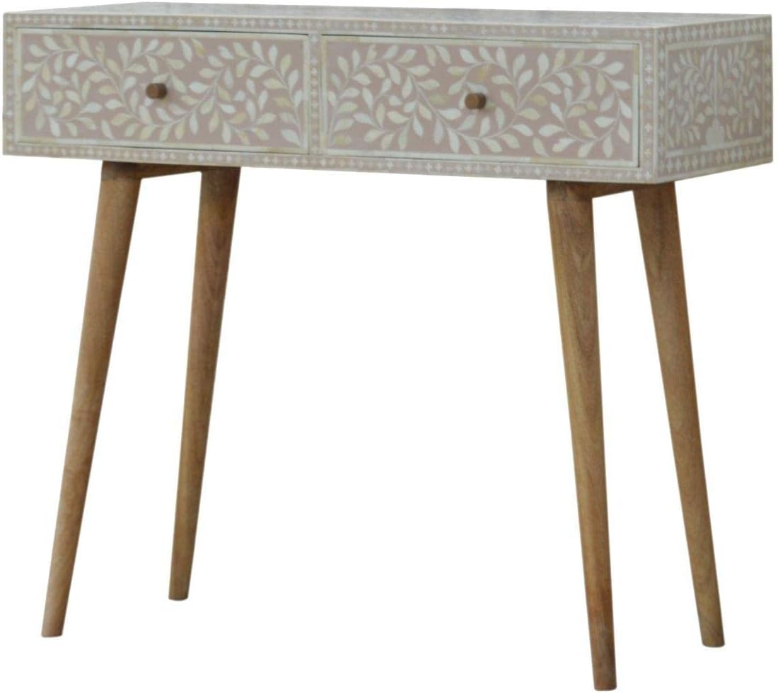 Light Taupe Floral Bone Inlay Console Table
