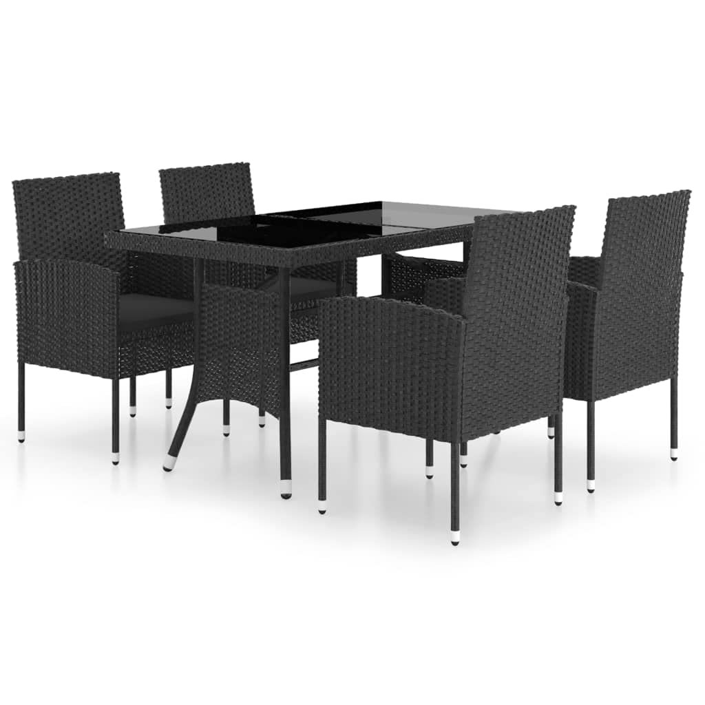 Salon de jardin résine tressée noir avec table et 4 chaises encastrables pour terrasse