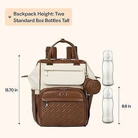 BabbleRoo Leather Diaper Bag Backpack, Multifunction Large Bags with Changing Pad & Stroller Straps & Pacifier Case, Unisex Stylish Travel Back Pack Nappy Changing Bag for Moms Dads (Coffee Cream)
