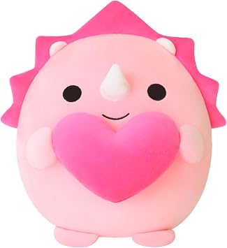 Finebee Dinosaur Stuffed Animal, Valentines Dinosaur Plush, Cute Dino Plushies Toy with Heart Valentines Day Gifts for Kids Friends Lover Pink Triceratops,10 Inch