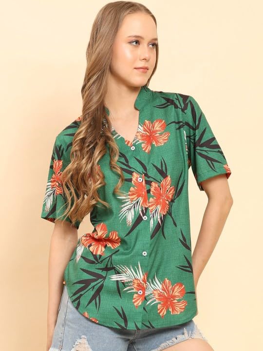 Image of Trendy Queen Women's Printed Straight Polyester Mandarin Collar Top (SD814 T)