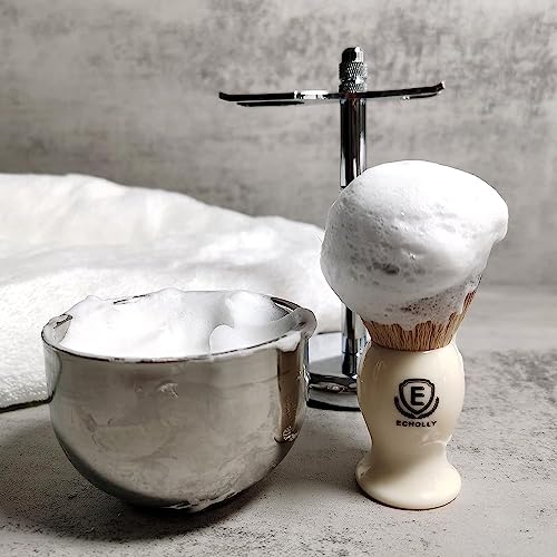 Premium Shaving Brush Kit-4 in 1 Shaving Brush Set for Men Includes Shaving Brush,Shaving Cream Soap,Stainless Steel Bowl and Safety Shaving Stand for Mens Shaving Gift Set (Ivory White) - Image 7