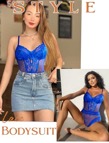 Image of Avidlove Women Sexy Lingerie Sheer Lace Bodysuit V Neck Teddy Lingerie One Piece Mini Babydoll