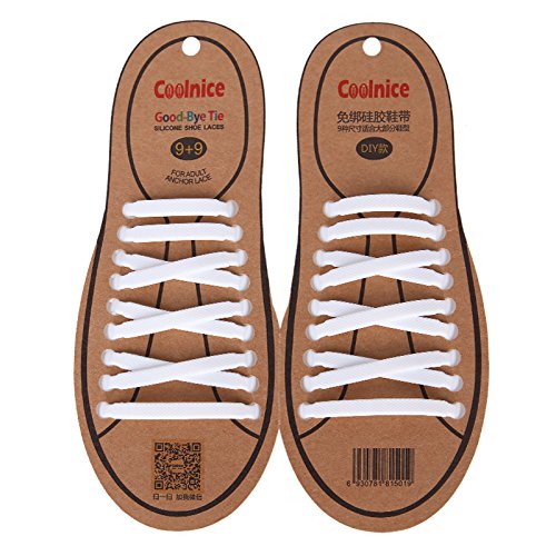 Joyshare No Tie Shoelaces for Kids and Adults, Waterproof Silicon Flat Elastic Athletic Running Shoe Laces with Multicolor for Sneaker Boots Board Shoes and Casual Shoes (White, 18pcs)