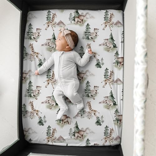 Image of Pack n Play Sheets, BROLEX 2 Pack Mini Crib Sheets,Stretchy Portable Fitted Playard Sheet Set, Convertible Playard Mattress Cover,Ultra Soft Breathable Material,Animal & Kingdom