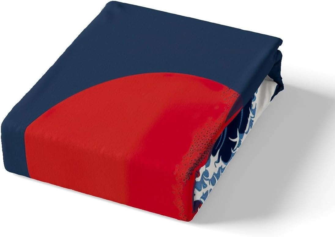 Feelyou Ocean Wave Duvet Cover Set Sea Surfing Red Sun Bedding Set for Kids Boys Girls Japanese Ukiyoe Comforter Cover Exotic Navy Blue Decor Quilt Cover with 2 Pillowcases 3Pcs Bedding Full