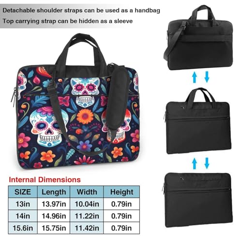 Bolsa para laptop con diseño colorido calavera y flores miniatura 2