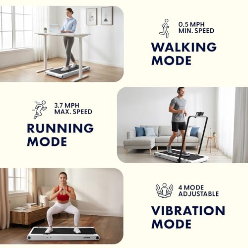 Image of Squatz 2‑in‑1 Walking Pad Treadmill with Handlebar & Vibration Plates - Compact Walking Pad with LED Display, Device Holder, Quiet 1.0HP Motor & Remote for Home or Office Fitness