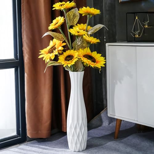 Vase de Sol Blanc de 61 cm de Haut, Grand Vase décoratif en céramique pour Salon, Support de Fleurs rayées pour décoration d'intérieur, Arrangement