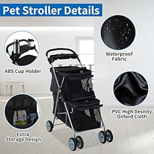 Dog-Stroller-4-Wheels-Cat-Stroller-Double-Layer-Pet-Stroller-Pet-Carriers-Jogger-Stroller-for-Medium-Dogs-Cats-Travel-Camping-Strolling-Cart-with-Cup-Holder-Removable-Liner-Black - Cucciolini Doodles   Dog-Stroller-4-Wheels-Cat-Stroller-Double-Layer-Pet-Stroller-Pet-Carriers-Jogger-Stroller-for-Medium-Dogs-Cats-Travel-Camping-Strolling-Cart-with-Cup-Holder-Removable-Liner-Black