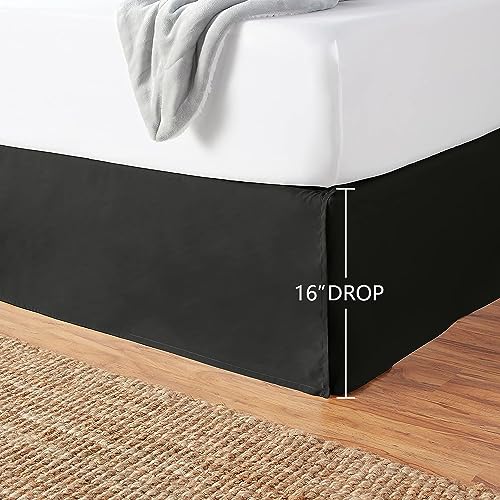 Image of Amazon Basics Lightweight Pleated Bed Skirt, Machine Washable, Wrinkle and Fade Resistant, Queen, Black