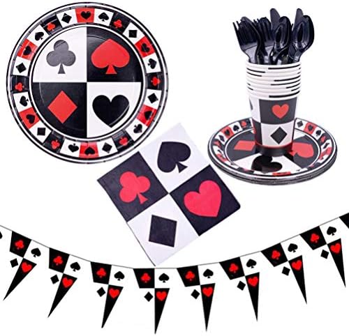 Toyvian 113pcs Casino Party Decorations Casino Banner Bunting Garland Tableware Plate Dish Cup Poker Casin Night Las Vegas Party Supplies Poker Events Backdrop Casino Birthday Décor