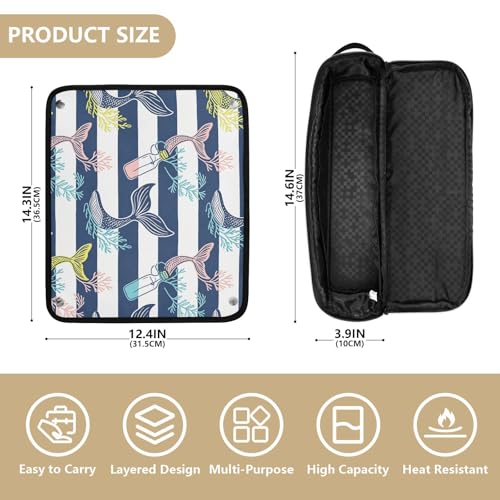 Bolsa de viaje para herramientas de cabello con tapete resistente al calor, organizador removible para planchas y rizadores, diseño azul rayas miniatura 4